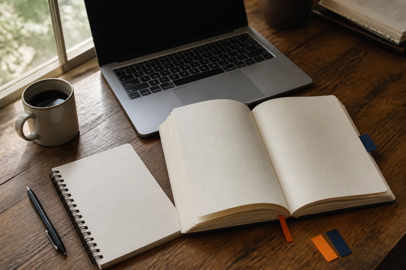 Escritorio con computador y guía práctica para digitalizar una empresa